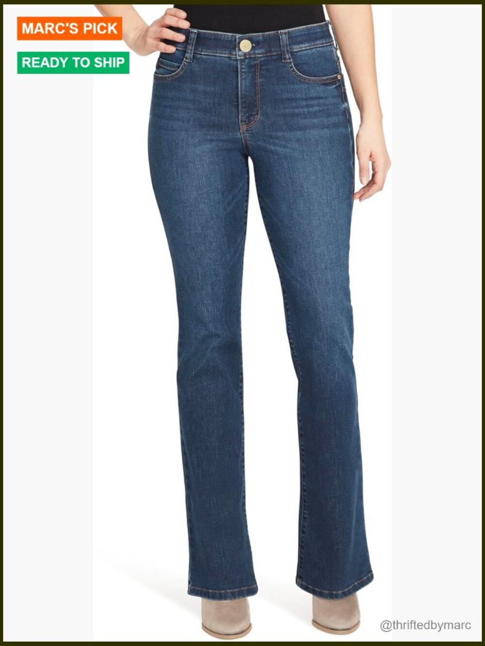 Slimming Boot Cut Jeans with Tummy Control Panels, Stretch Denim